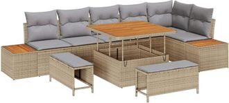vidaXL Garden Sofa Set with Cushion 9 pcs Beige Poly rattan vidaXL
