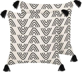 Beliani Conjunto De 2 Cojines De Algod&oacute;n Blanco Crema Negro 45 X 45 Cm Geom&eacute;trico Mays