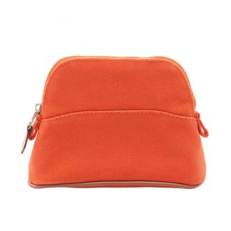 Herm&egrave;s Bolide Brown Feu Orange Canvas Leather Pouch (Pre-Owned)