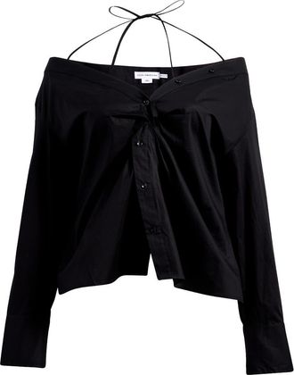 Good American Poplin Off the Shoulder Top in Black001 at Nordstrom, Size X-Large