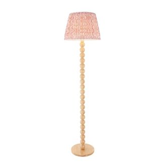 Netlighting Cane Bamboo Floor Lamp Pink Fabric Ripple Shade 40cm E27 in Brown