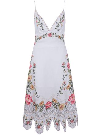 Farm Rio Dress Sleeveless Midi Flower Embroidery