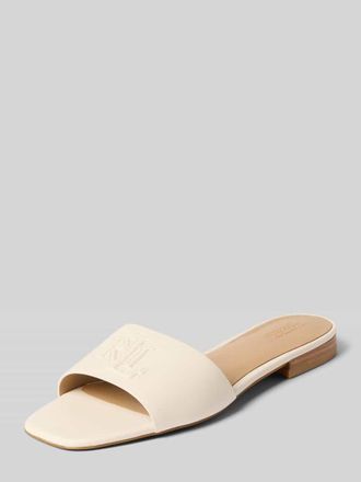 Lauren Ralph Lauren Slides aus Leder mit Logo-Detail Modell EVERLEY in Offwhite, Gr&ouml;&szlig;e 41
