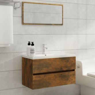 vidaXL Set De Muebles Ba&ntilde;o 2 Pzas Madera Contrachapada Roble Ahumado Vidaxl