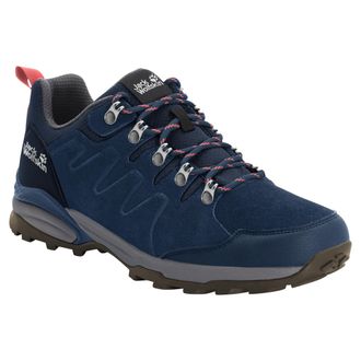Jack Wolfskin Wanderschuh JACK WOLFSKIN REFUGIO TEXAPORE LOW W, Damen, Gr. 39,5, blau (dunkelblau, grau), Leder, Textil, Schuhe Wanderschuh, wasserdicht, Trekkingsc
