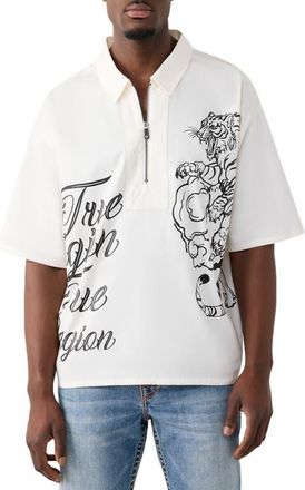 True Religion Tiger Half Zip Shirt in Winter White at Nordstrom, Size Xxx-Large