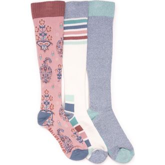 Muk Luks Assorted 3-Pack Cotton Blend Knee High Compression Socks in Blush/Blue at Nordstrom