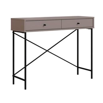Calicosy Console Table With 2 Drawers, Mocha Color & Metal Legs, 110 Cm Wide in Brown