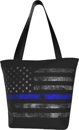 AOOEDM Thin Blue Line Tote Bag Women Capacity Shoulder Grocery Shopping Bags
