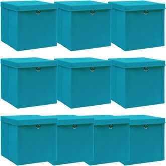 vidaXL Vidaxl - Caja De Almacenaje Con Tapa 4 Uds Tela Azul Celeste 32x32x32 Cm