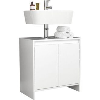 VCM Armario De Lavabo De Madera Vcm Armario De Ba&ntilde;o Dimensiones: Al. 60 X An. 58 X T. 33 Cm 2 Puertas Giratorias Grandes Sin Asas - Malira (blanco)