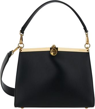 Etro Medium Vela Black Shoulder Bag With Logo And Pegasus Charm In Leather Woman