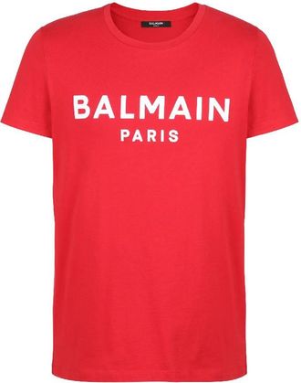 Balmain Flock Logo Print Cotton T Shirt, Size Medium