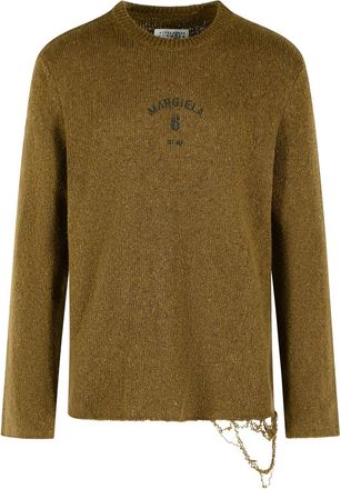 Maison Margiela Green Ribbed Crewneck Wool-Blend Sweater