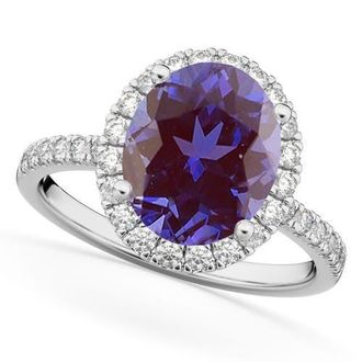 Allurez Oval Cut Halo Lab Alexandrite & Diamond Engagement Ring 14K in 2.91Ct/white Gold at Nordstrom, Size 7.5