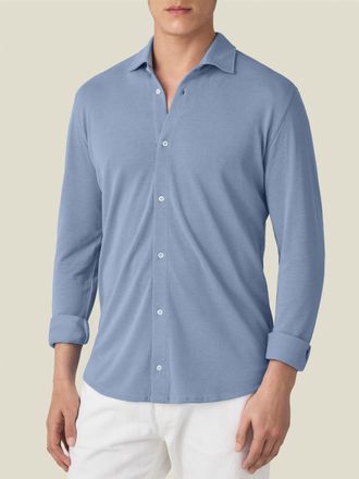 Luca Faloni Light Blue Silk-Cotton Piqu&eacute; Shirt
