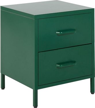 Beliani Comodino moderno in metallo verde pino con maniglie e 2 cassetti Malavi