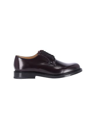 Churchs Burgundy Calf Leather Derby Shoes with Lace-Up Closure