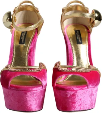 Dolce & Gabbana Pink Velvet Platform Ankle Strap Heel Sandals Womens Shoes (Pre-Owned)