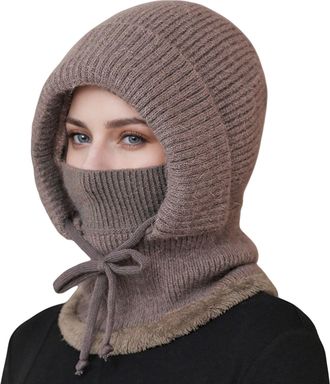 Generic 3 in 1 Beanie Hat for Women, 3 in 1 Beanie Hat with Scarf and Mask, Womens Outdoors Windproof Scarf Hat