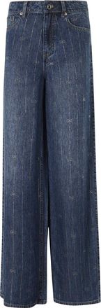 Self Portrait Jeans met strass-strepen - Dames - Loose Fit Jeans - Blauw - W25 - Katoen - Jeans