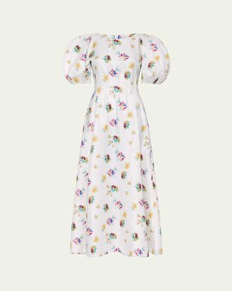 Gabriela Hearst Ranya Puff-Sleeve Mias Flowers-Print Linen Maxi Dress