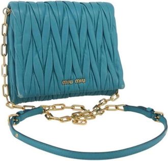 Miu Miu Pre-owned Cross Body Bags, female, Blue, Size: ONE SIZE Pre-owned Leather Cross Body Bag