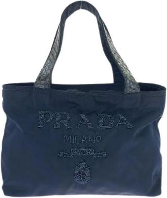 Prada Pre-owned Handbags, female, Blue, Size: ONE SIZE Pre-owned Nylon Python Beaded Tote Handbag