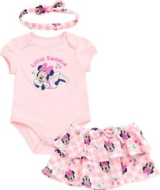 Disney Minnie Mouse Bodysuit Skirt & Headband Set in Pink at Nordstrom, Size Newborn