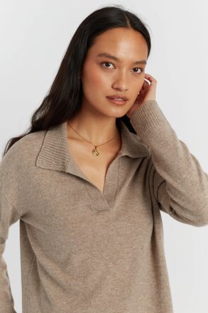 Chinti and Parker Warm-Oatmeal Wool-Cashmere Collared Sweater