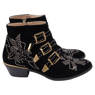 Chlo&eacute; Susanna Studded Ankle Boots in Black Velvet