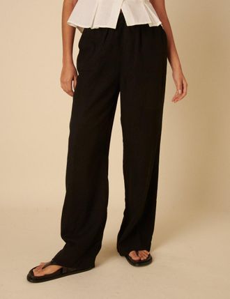 Nobody's Child Black Linen-blend Shona Leg Trousers