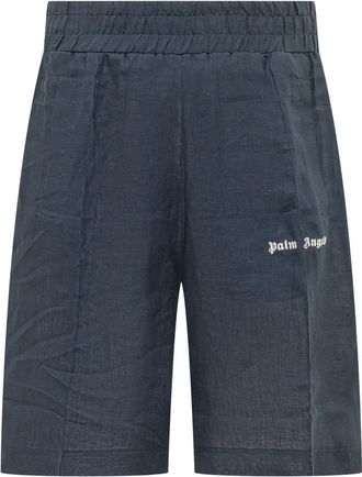 Palm Angels Navy Blue Logo Shorts