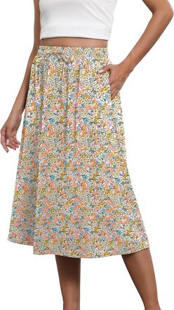 Generic Prime Same Day and Overnight Items Skirts for Women UK Boho Skirts for Women Trendy Summer Flowy Floral Midi with Pockets Lightweight High Waisted Eve