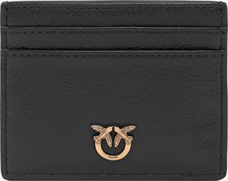 Pinko Womens Leather Card Holder With Logo Black Wallets & Purses