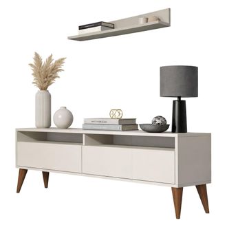 Dmora Mueble Tv Maglie, 3 Estantes, Apertura Abatible, 2 Puertas, 150x30x50h Cm Blanco Crema