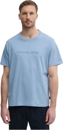 Michael Kors Logo Embossed Katoenen T-shirt - Heren - T-shirts - Blauw - 2XL - Katoen - Tops