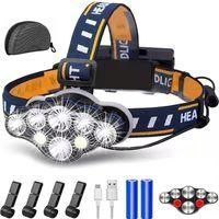 OEM Linterna Frontal Led Recargable, Ultra Potente Con 8 Led Y 2000 L&uacute;menes, Resistente Al Agua Y Ligera, Perfecta Para Acampar, Pescar, Explorar Cuevas, 