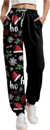Generic Christmas Sweatpants for Women UK High Waist Baggy Trousers Funny Snowman Print Holiday Sweatpants Oversized Xmas Drawstring Jogger Holiday Long Pants