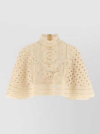 Zimmermann indra cape high neck floral lace top
