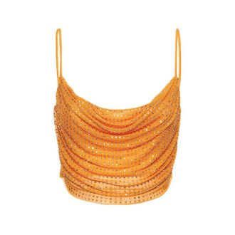 Self Portrait Tops, Dames, Oranje, 2Xs, Polyester, Top zonder mouwen met ruches