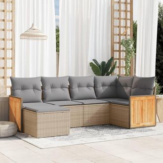 vidaXL Vidaxl - Juego De Sof&aacute;s Jard&iacute;n Con Cojines 6 Pzas Rat&aacute;n Sint&eacute;tico Beige