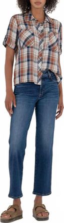 Kut from the Kloth Wynn Shirt In Navy And Camel