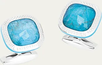 Tateossian Mens Apatite Doppione Cushion Cufflinks