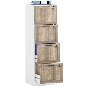 OEM Cajonera De Escritorio Con 4 Cajones Cerradura 2 Llaves Barras Colgantes Para A4 Carta 39,4x40x129 Cm Blanco Y Madera