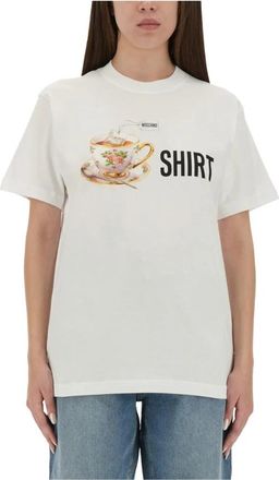 Moschino Cotton T-shirt met ronde hals - Dames - T-shirts - Wit - XS - Katoen - Tops