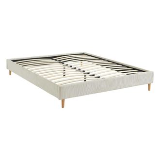 Sweeek Cama con somier 160x200cm, acabado en pana fina, blanco