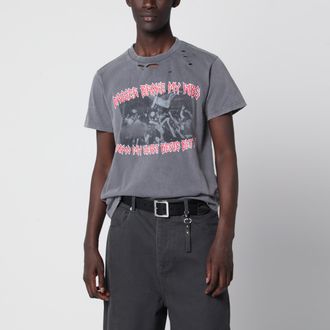 Dagger Faded grey cotton T-shirt with distressed details
