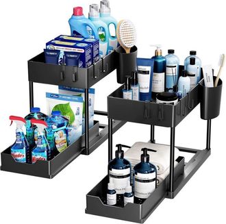 OEM Organizador De 2 Niveles Para Debajo Del Fregadero Con Cajones Extra&iacute;bles, Estante Deslizante Multifuncional Para Ba&ntilde;o, Color Negro