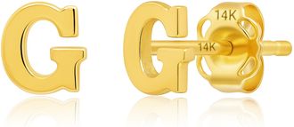 MAX + STONE 14k Yellow or White Gold Small Script Initial Letter Stud Earrings